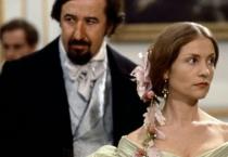 Capture d'écran du film Madame Bovary de Claude Chabrol (1991) avec Isabelle Huppert dans le rôle-titre et Jean-François Balmer pour incarner Charles Bovary 